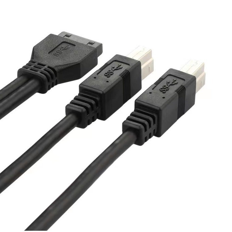 USB 3.0 19 Pin Female to Dual USB Type B Male Printer Splitter Cable