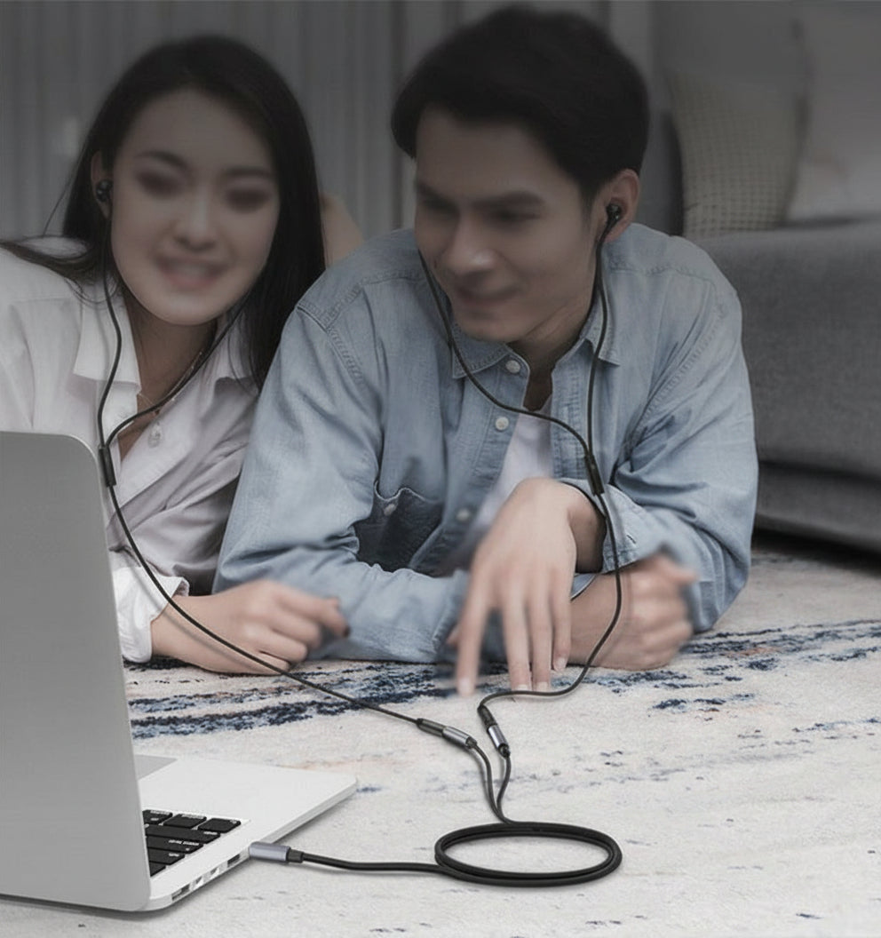 3.5mm Audio Splitter Cable – 1 Male to 2 Female Braided Headphone Adapter