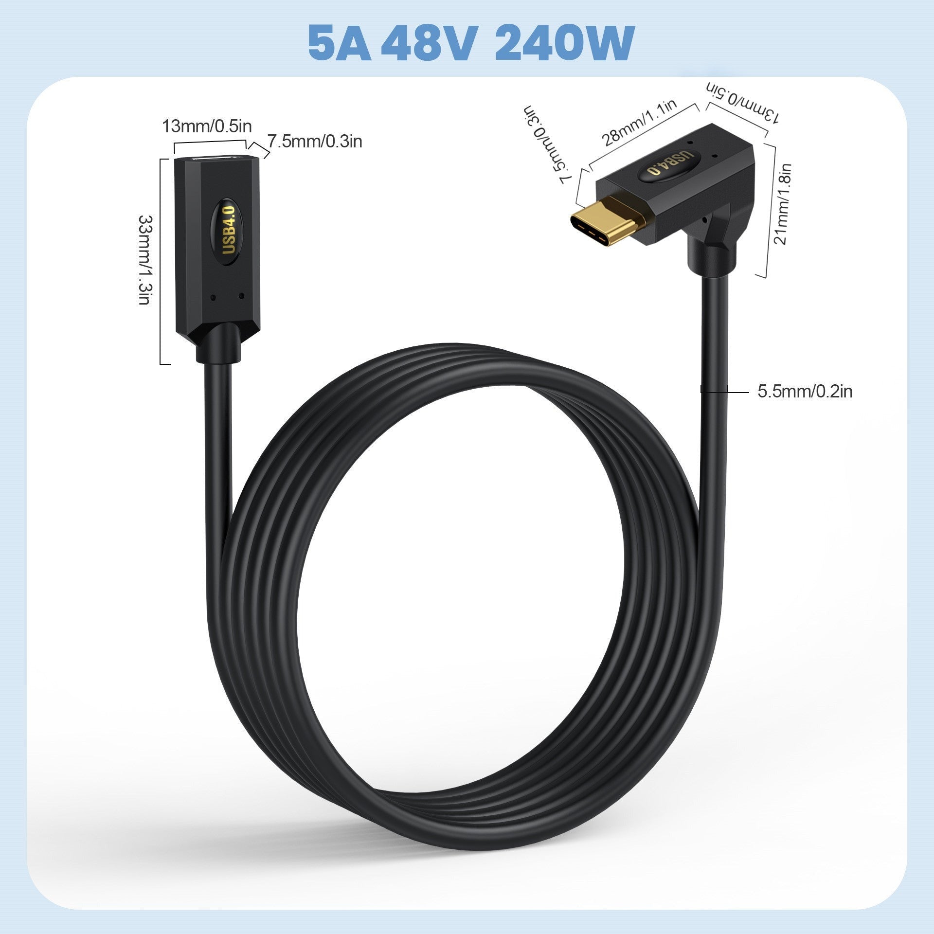 USB 4.0 USB C Male to Female UP Down Angled Extension Cable 40Gbps