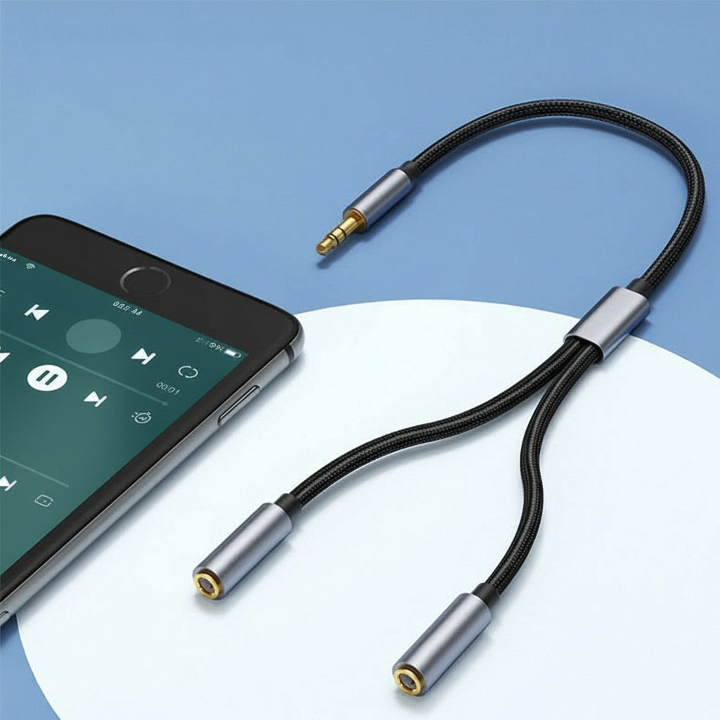 3.5mm Audio Splitter Cable – 1 Male to 2 Female Braided Headphone Adapter