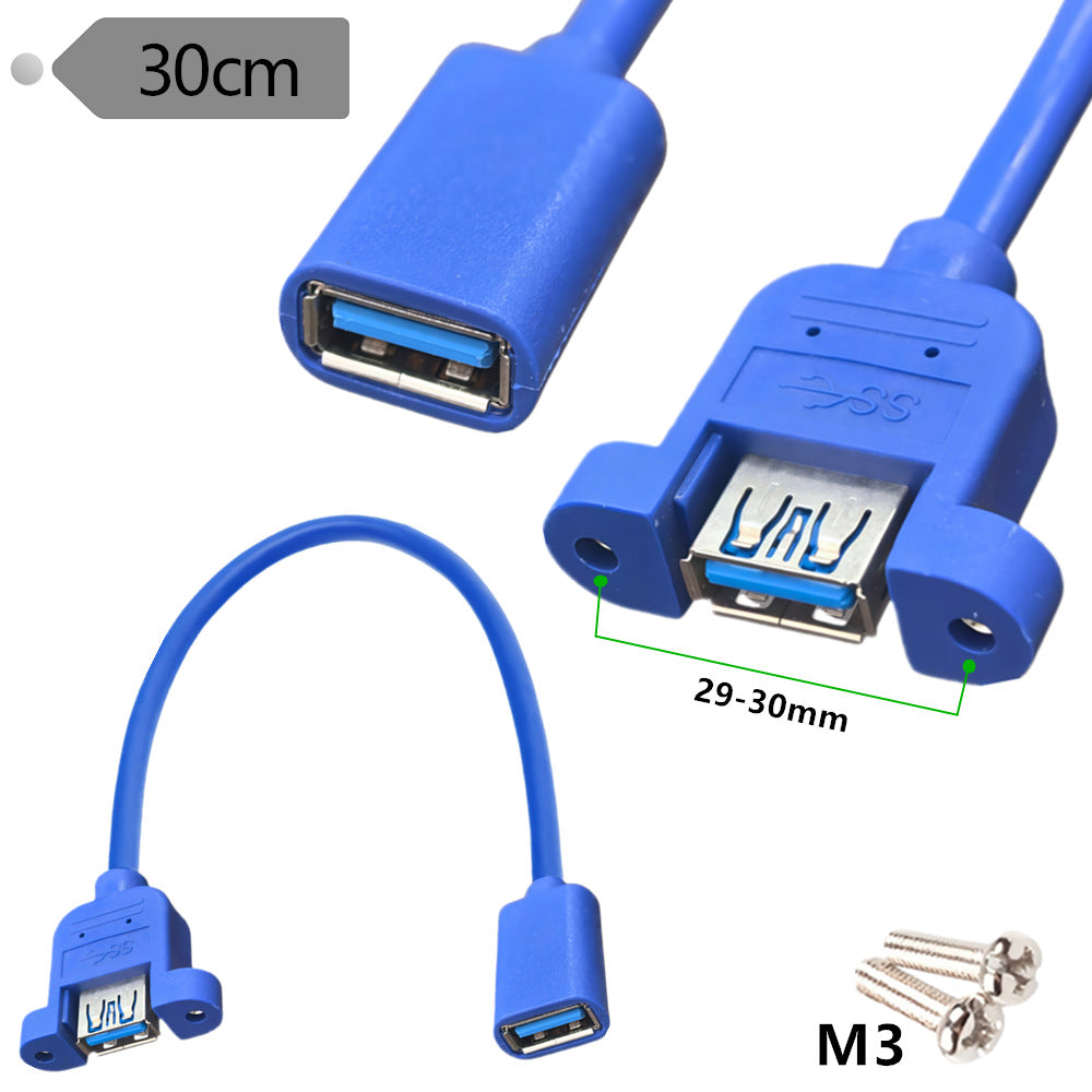 Blue USB extension cable with connectors on a white background
