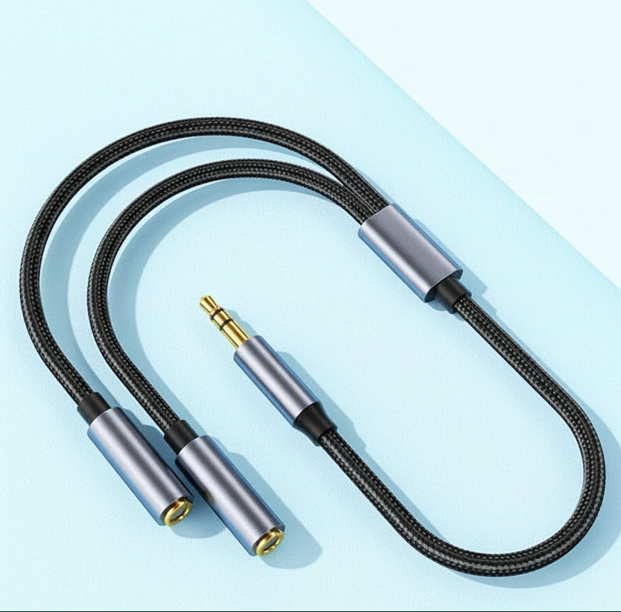 3.5mm Audio Splitter Cable – 1 Male to 2 Female Braided Headphone Adapter