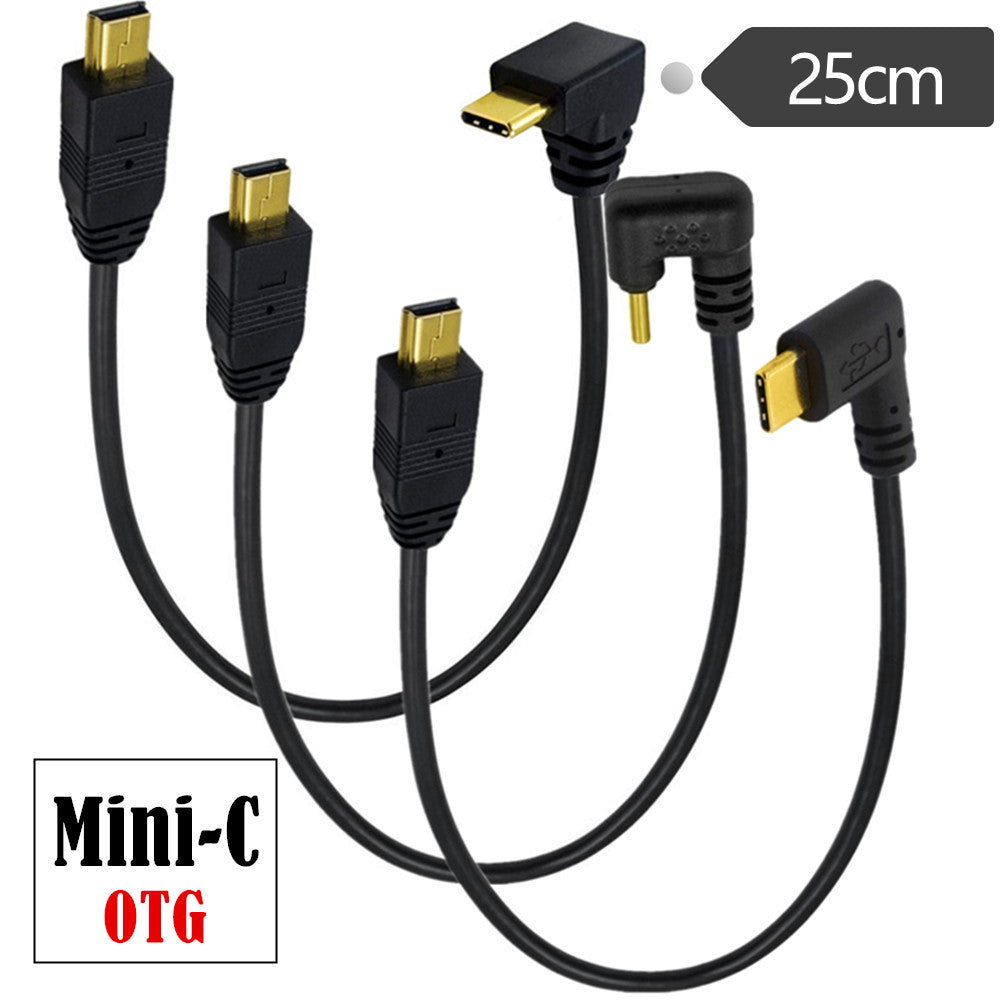 USB 3.1 Type C Angled Male to Mini USB Male Data Charging Cable 0.25m