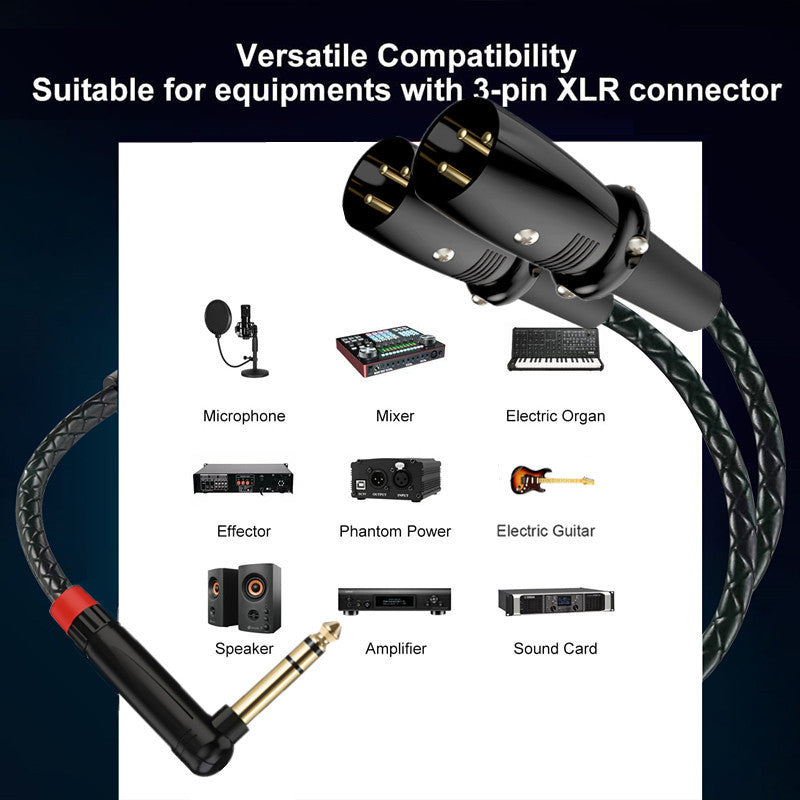 Right-Angle 6.35mm TRS Stereo Male to Dual XLR Male Audio Breakout Cable