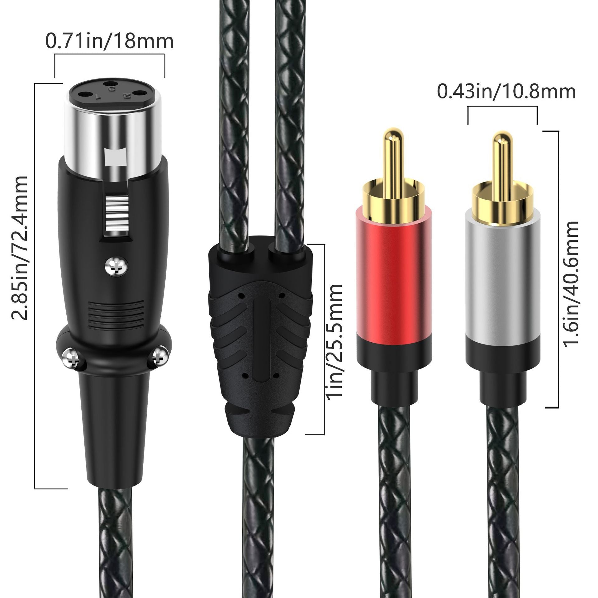 XLR Female to Dual RCA Male Y Splitter Cable – 3 Pin XLR to 2 RCA Stereo Audio Adapter