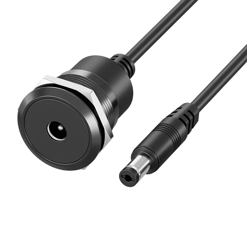 DC 5.5x2.1mm Waterproof Panel Mount Power Cable – Female to Male Connector Black