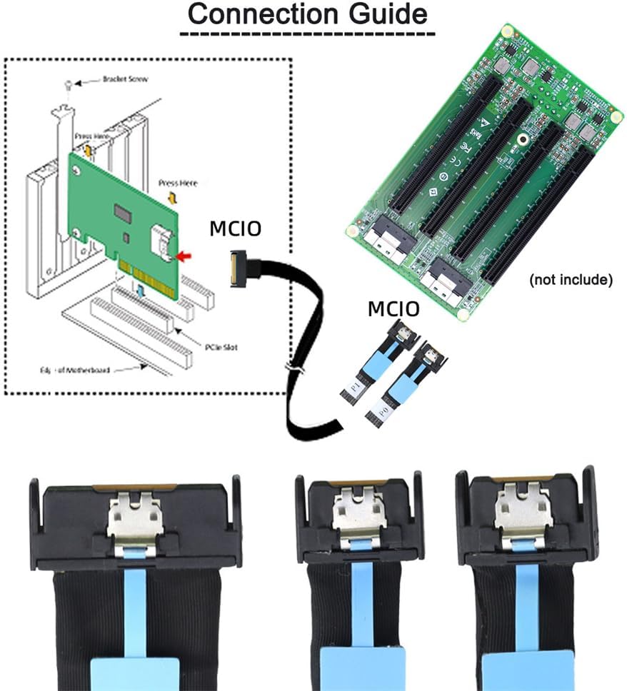 PCI-E 5.0 Mini Cool Edge IO MCIO STR PCI-E 8i 74Pin Male to Dual MCIO 38Pin Male Extender Cable