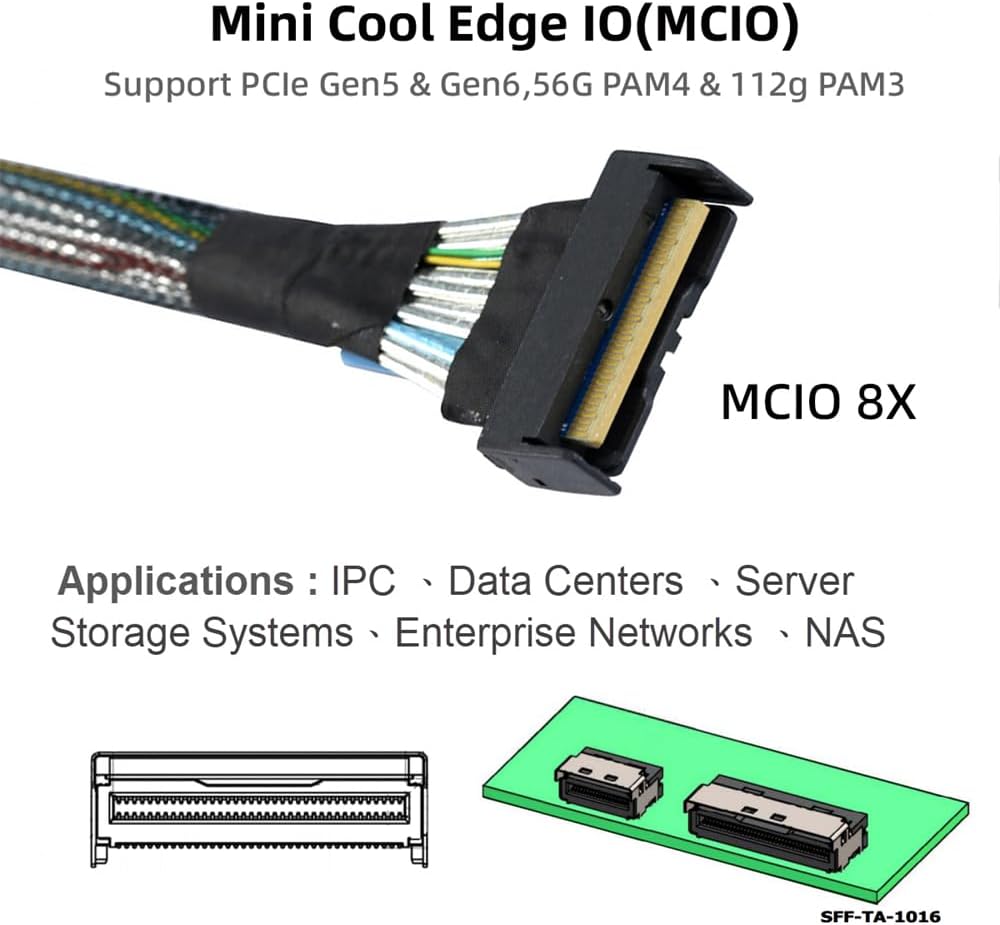 PCI-E 5.0 Mini Cool Edge IO MCIO STR PCI-E 8i 74Pin Male to Dual MCIO 38Pin Male Extender Cable