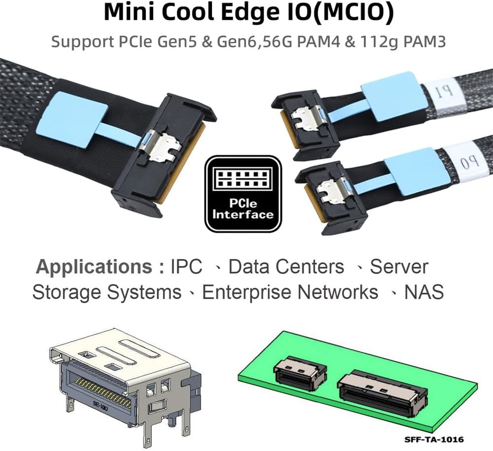 PCI-E 5.0 Mini Cool Edge IO MCIO STR PCI-E 8i 74Pin Male to Dual MCIO 38Pin Male Extender Cable