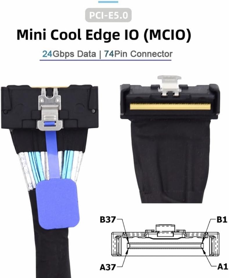 PCI-E 5.0 Mini Cool Edge IO MCIO PCI-E MCIO 74Pin Male to Slimline SAS 8i 74Pin Male Extender Angled Cable