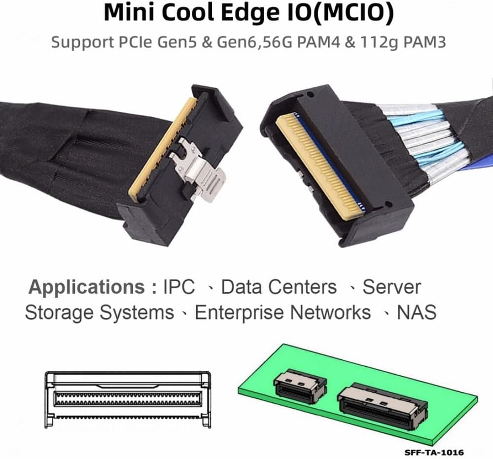 PCI-E 5.0 Mini Cool Edge IO MCIO PCI-E MCIO 74Pin Male to Slimline SAS 8i 74Pin Male Extender Angled Cable