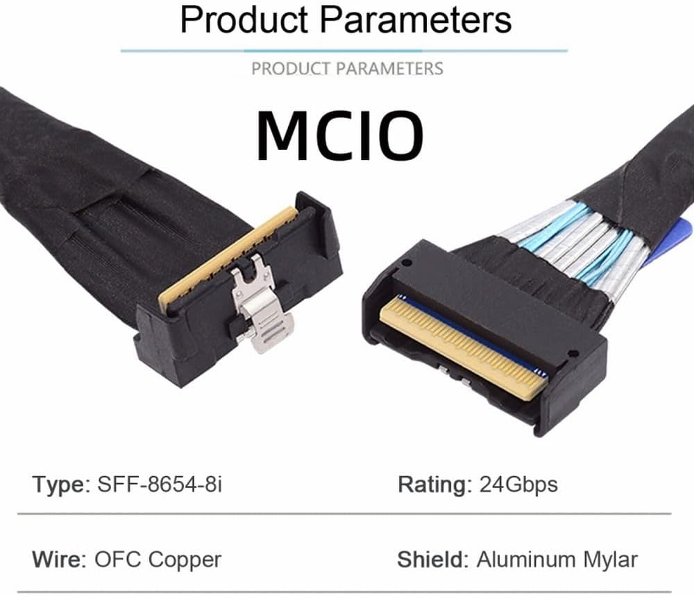 PCI-E 5.0 Mini Cool Edge IO MCIO PCI-E MCIO 74Pin Male to Slimline SAS 8i 74Pin Male Extender Angled Cable