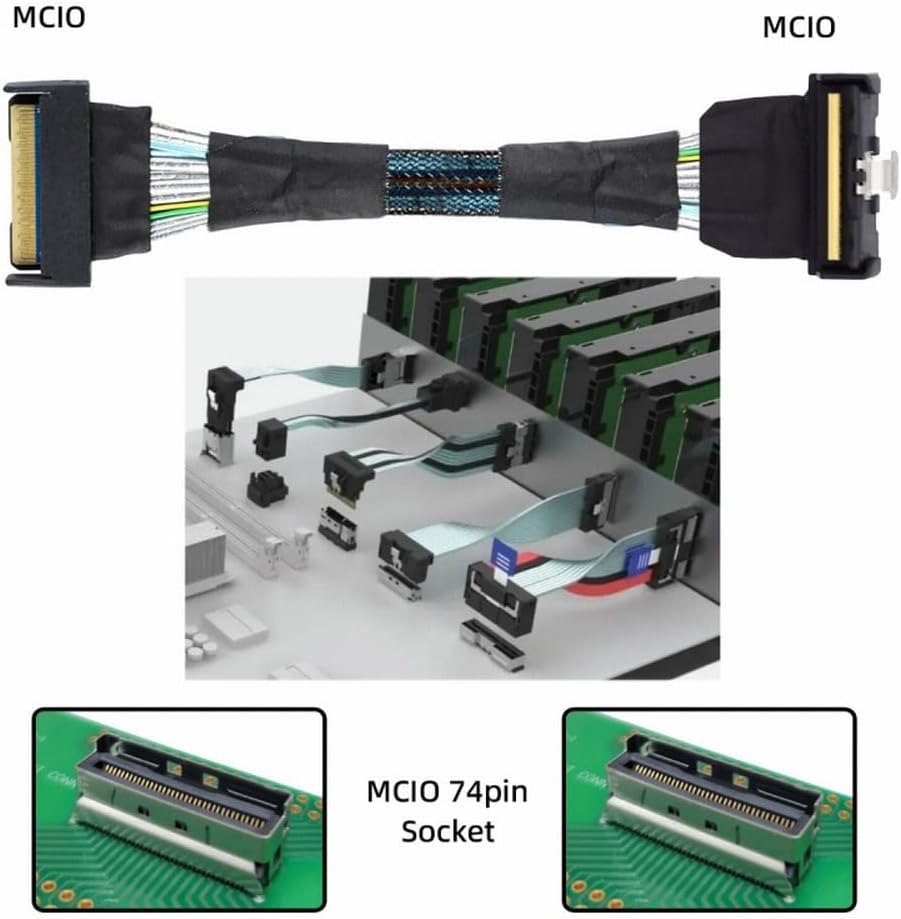 PCI-E 5.0 Mini Cool Edge IO MCIO PCI-E MCIO 74Pin Male to Slimline SAS 8i 74Pin Male Extender Angled Cable