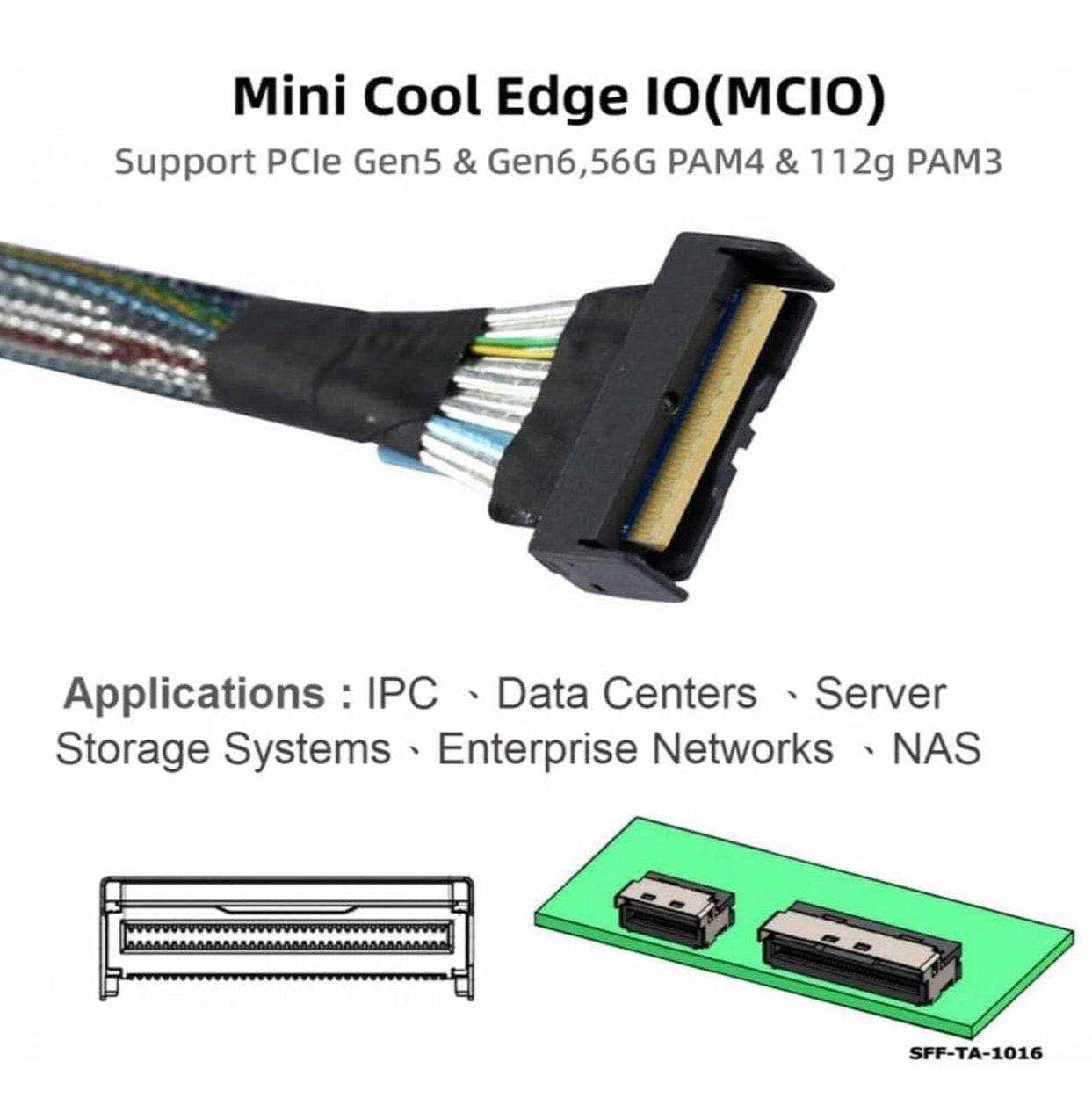 PCIe 5.0 MCIO 8i to MCIO 8i extender cable