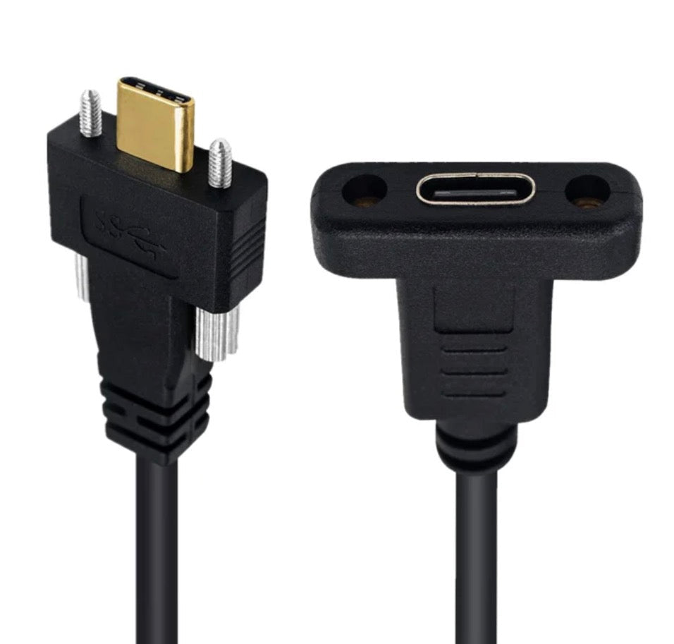 USB-C male to USB-C female screw locking panel mount extension cable 10Gbps