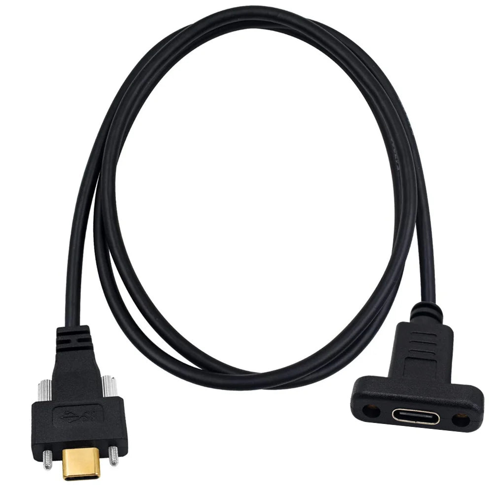 USB 3.1 Gen 2 USB-C panel mount extension cable with dual screw lock connectors
