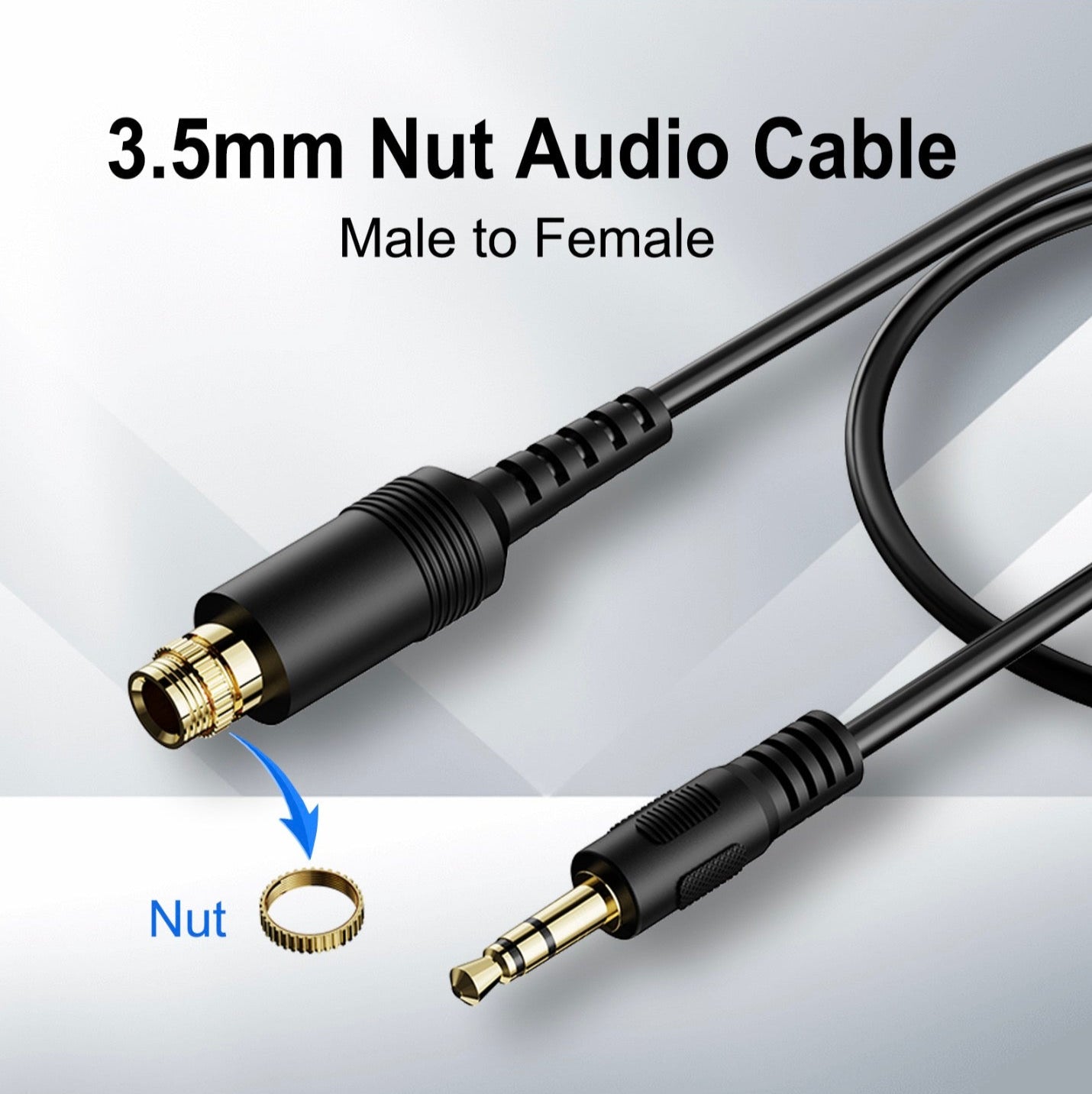 3.5mm male to female panel mount AUX cable with locking nuts