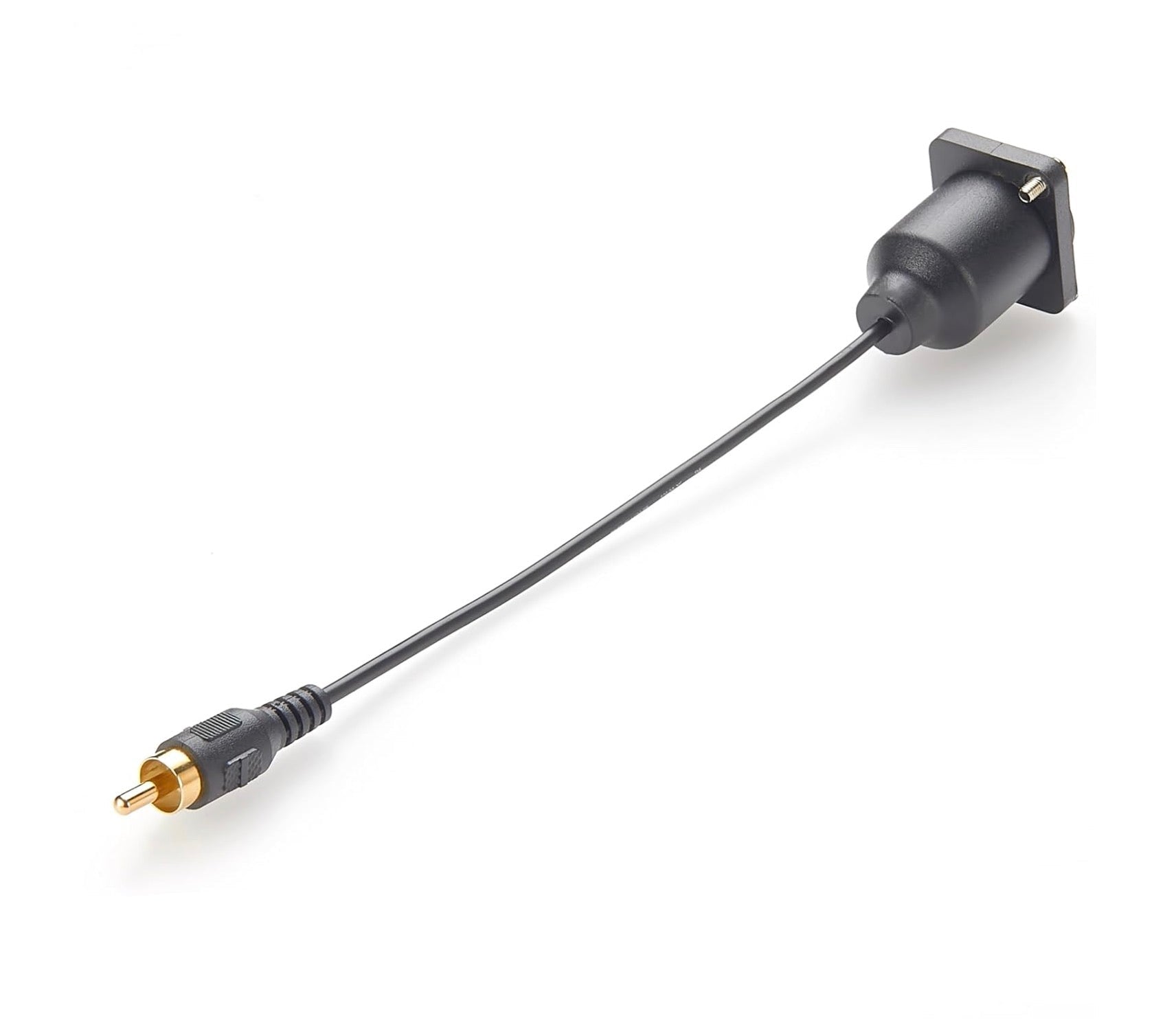Black antenna cable with connector on a white background
