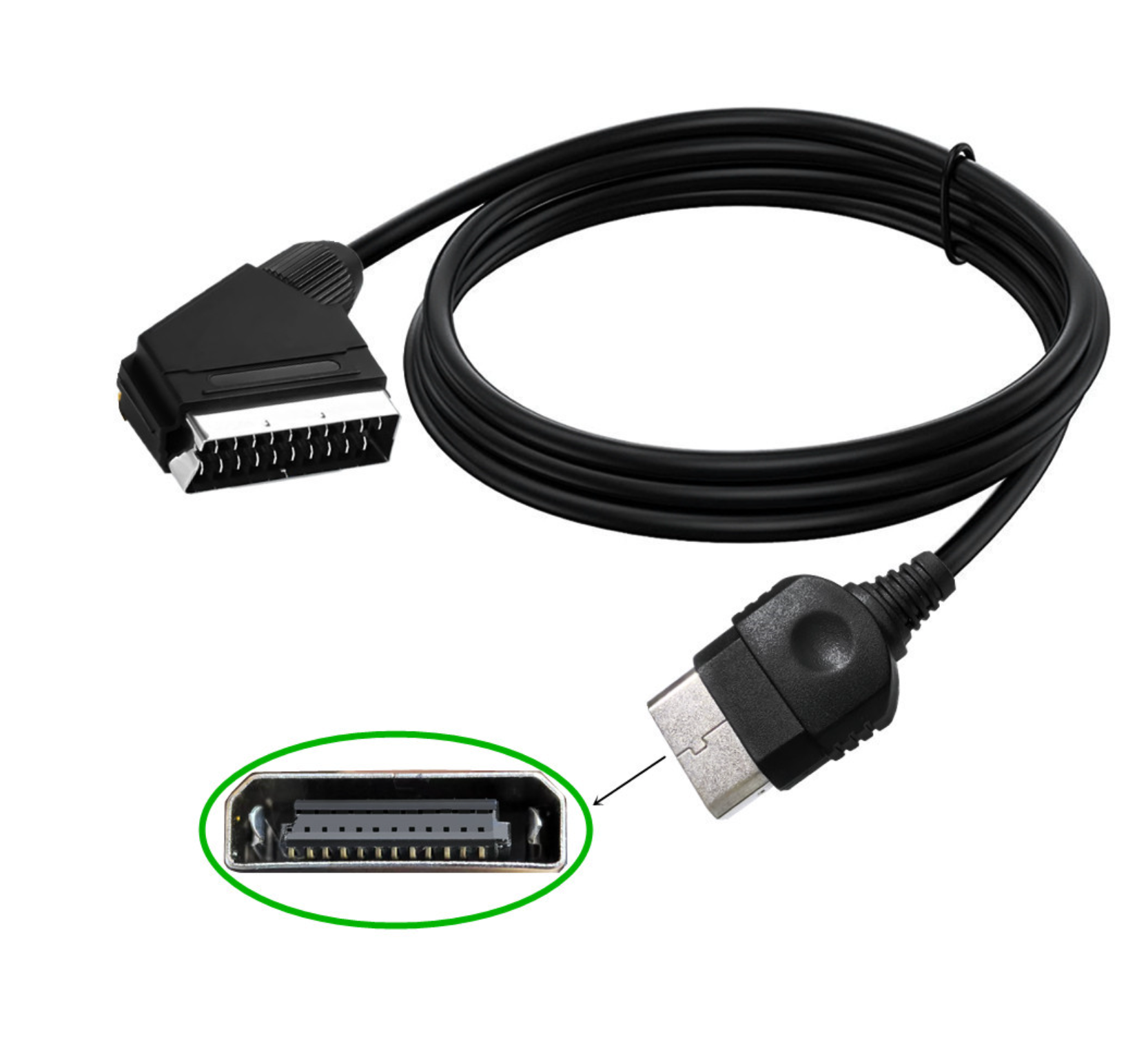 Computer cable with one end showing a SCSI connector and the other USB connector, on a white background.