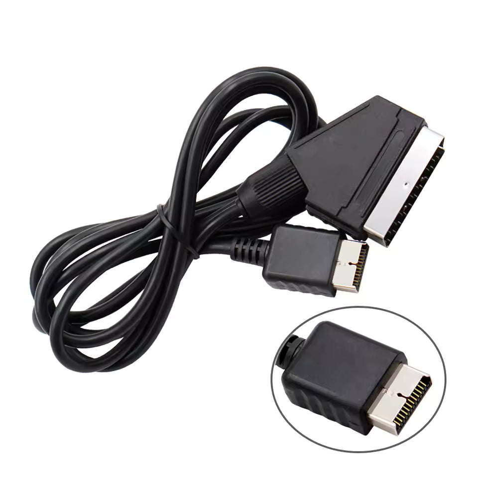 Black cable with two connectors on a white background