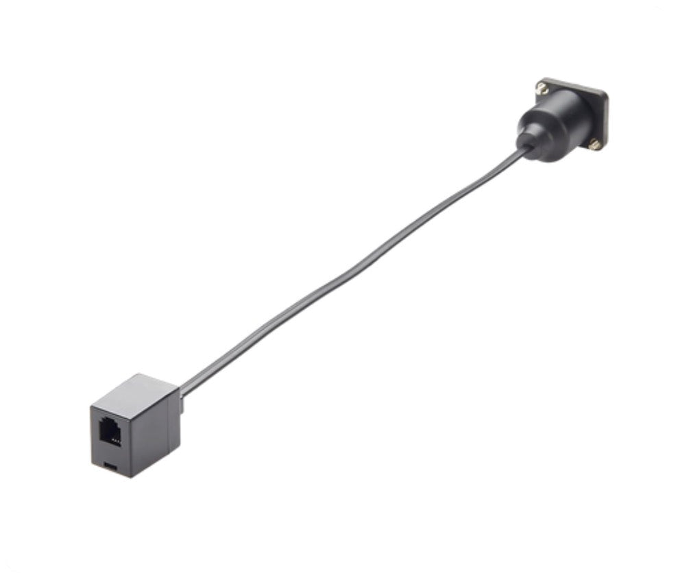 Two metallic connectors with a cable on a white background