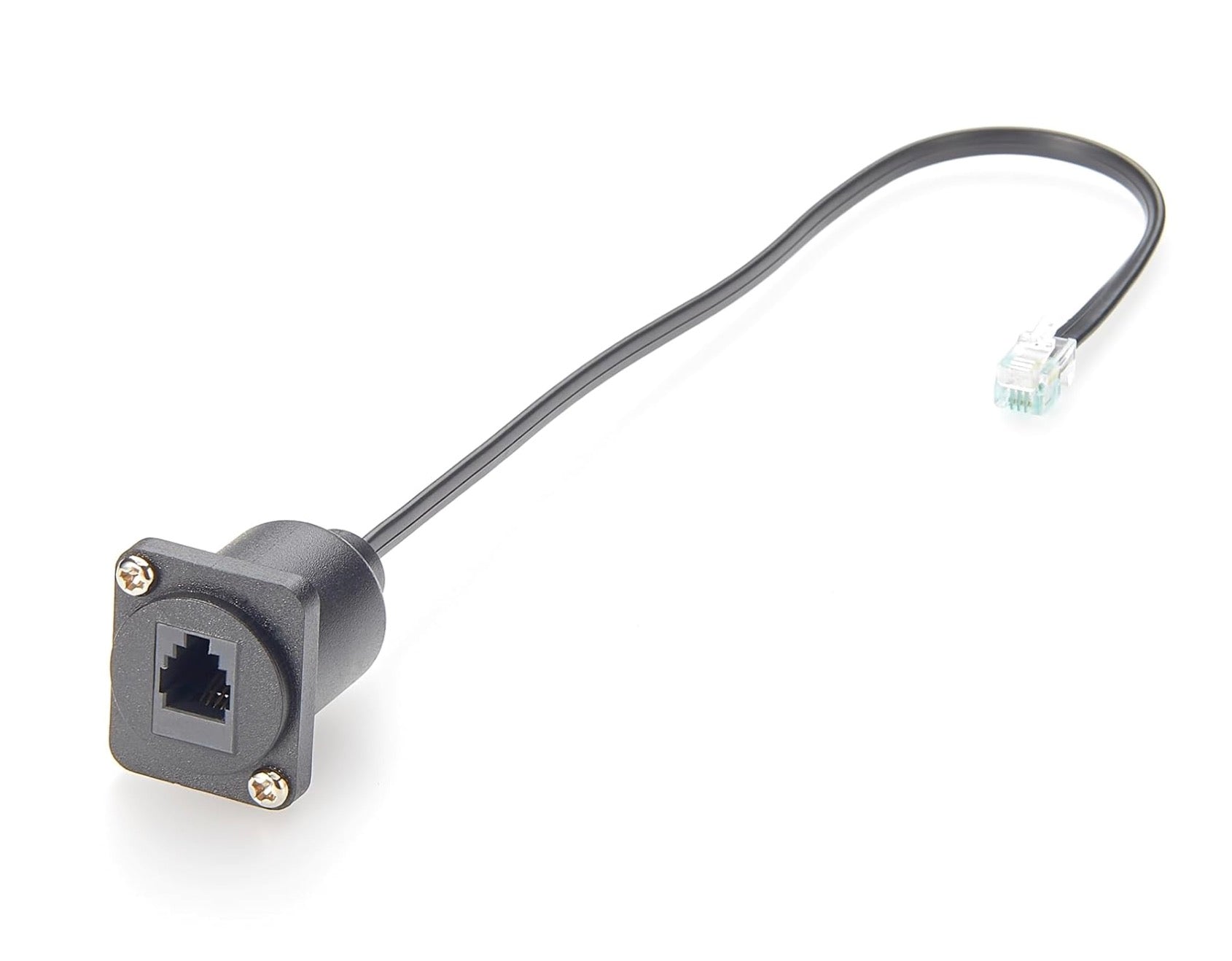 RJ9 4P4C panel mount female telephone jack with screw fixing and RJ9 male plug feed-through extension cable for handset line pass-through