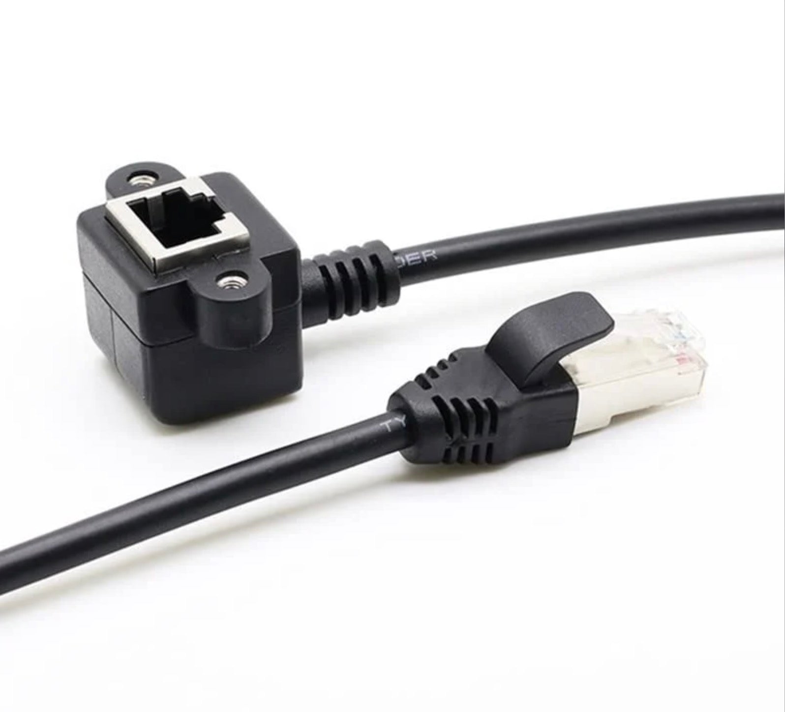 Ethernet cable with network adapter on a white background