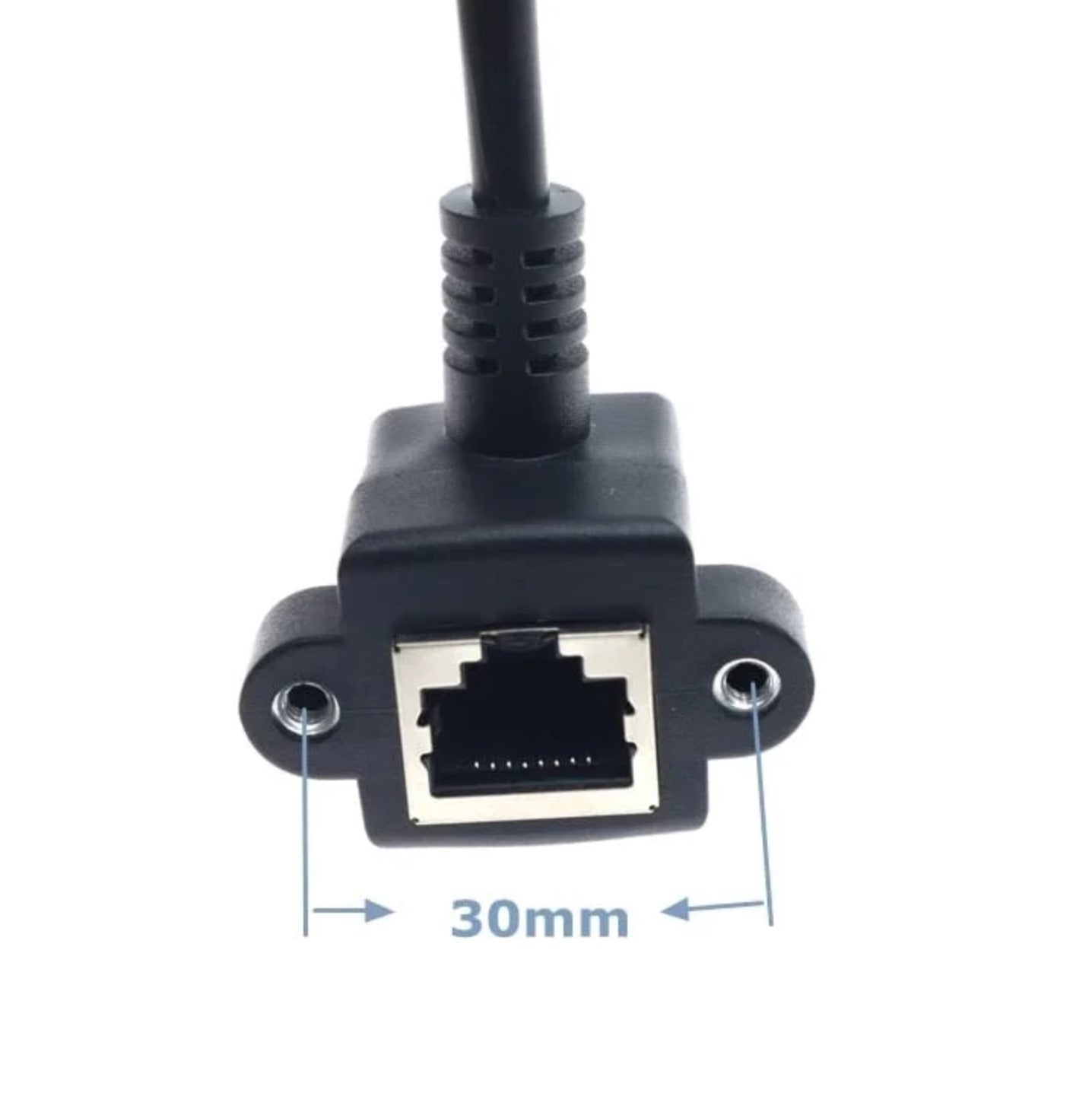 Ethernet cable connector with RJ45 port on a white background