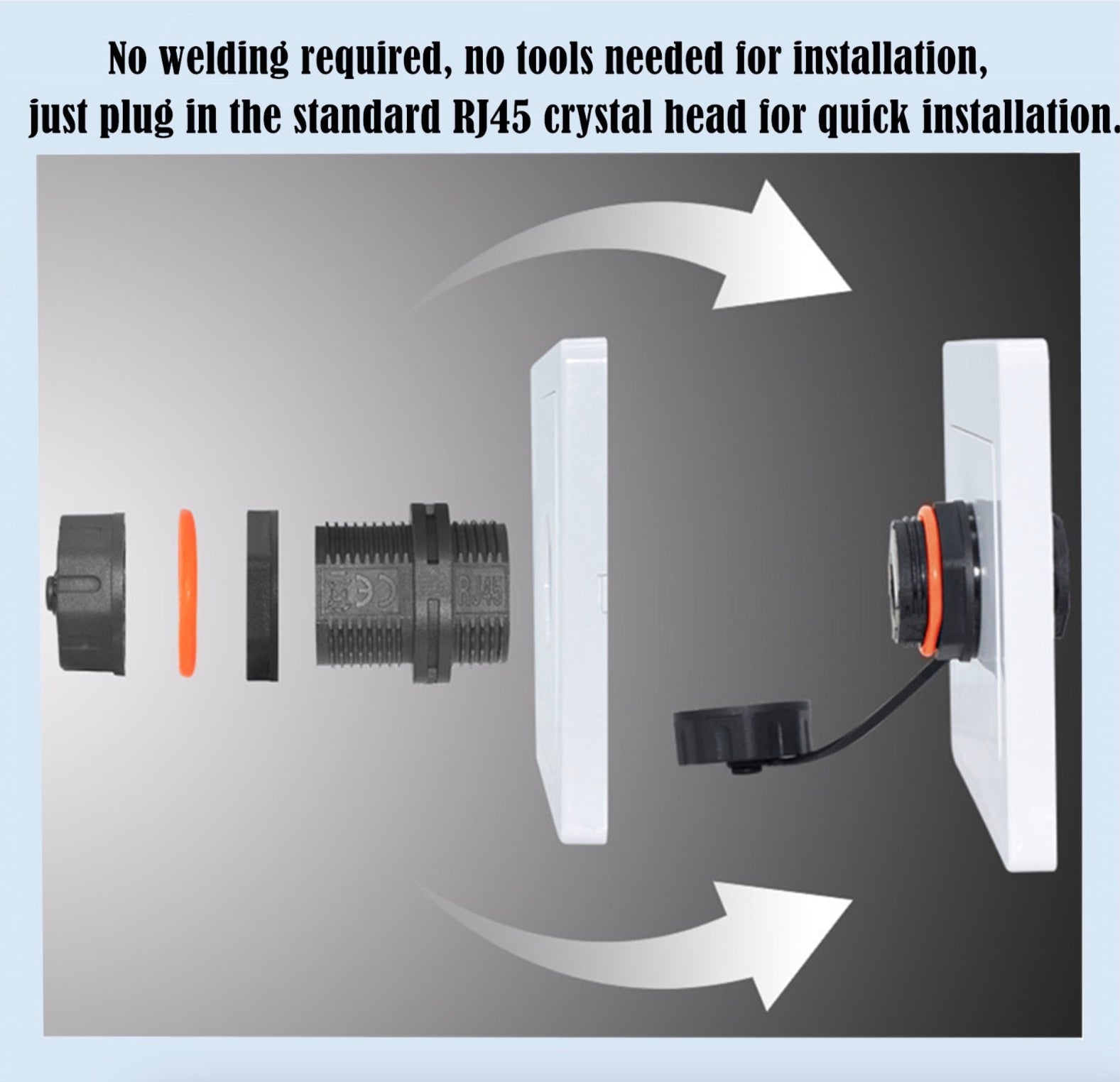 Diagram of network cable installation with components and text.