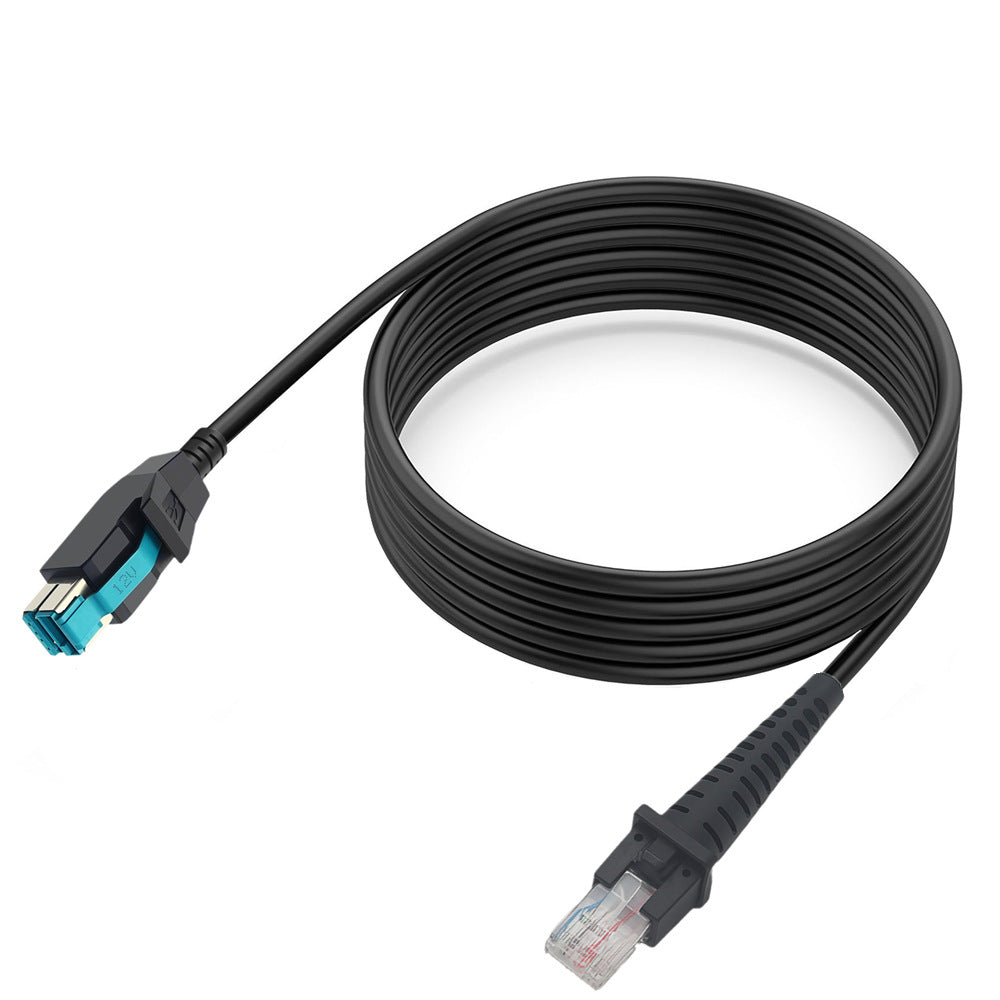 Retail POS RJ50 scanner lead with PoweredUSB, black jacket