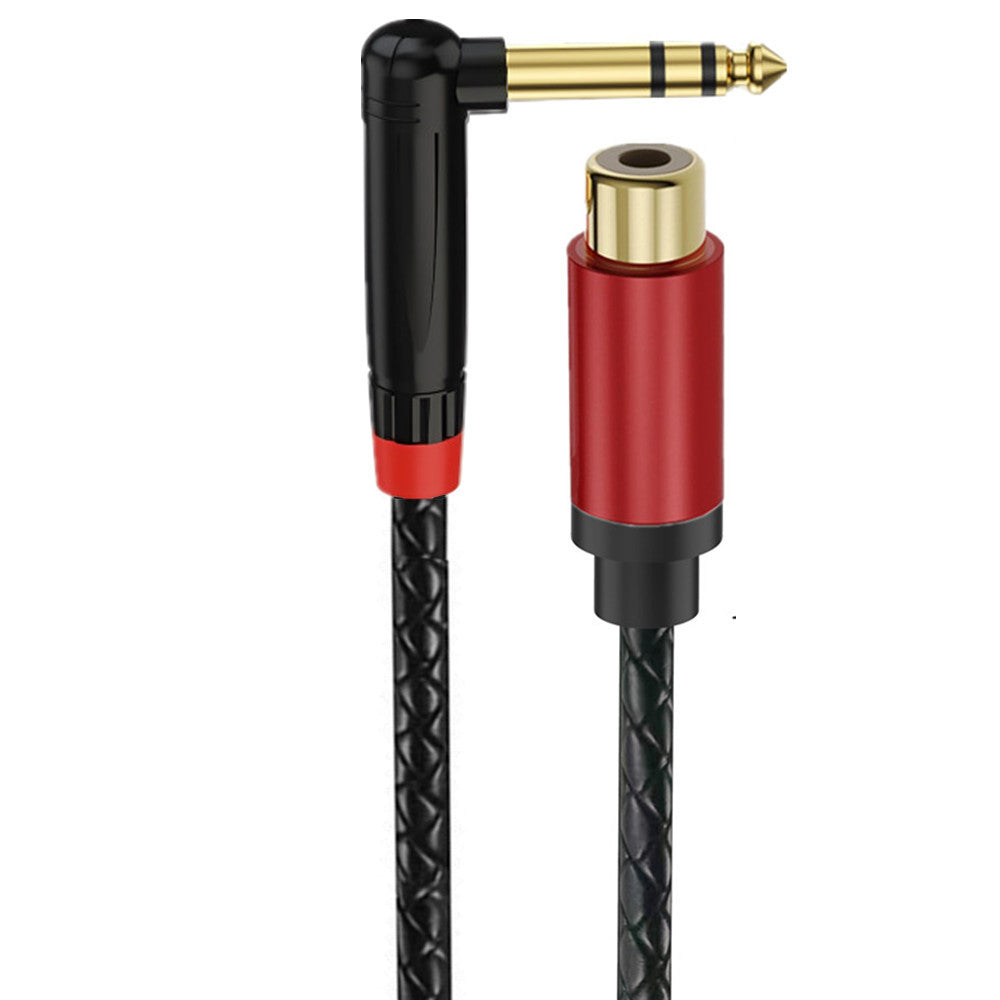 Right-angle 6.35mm TRS to RCA female braided audio cable with gold-plated connectors