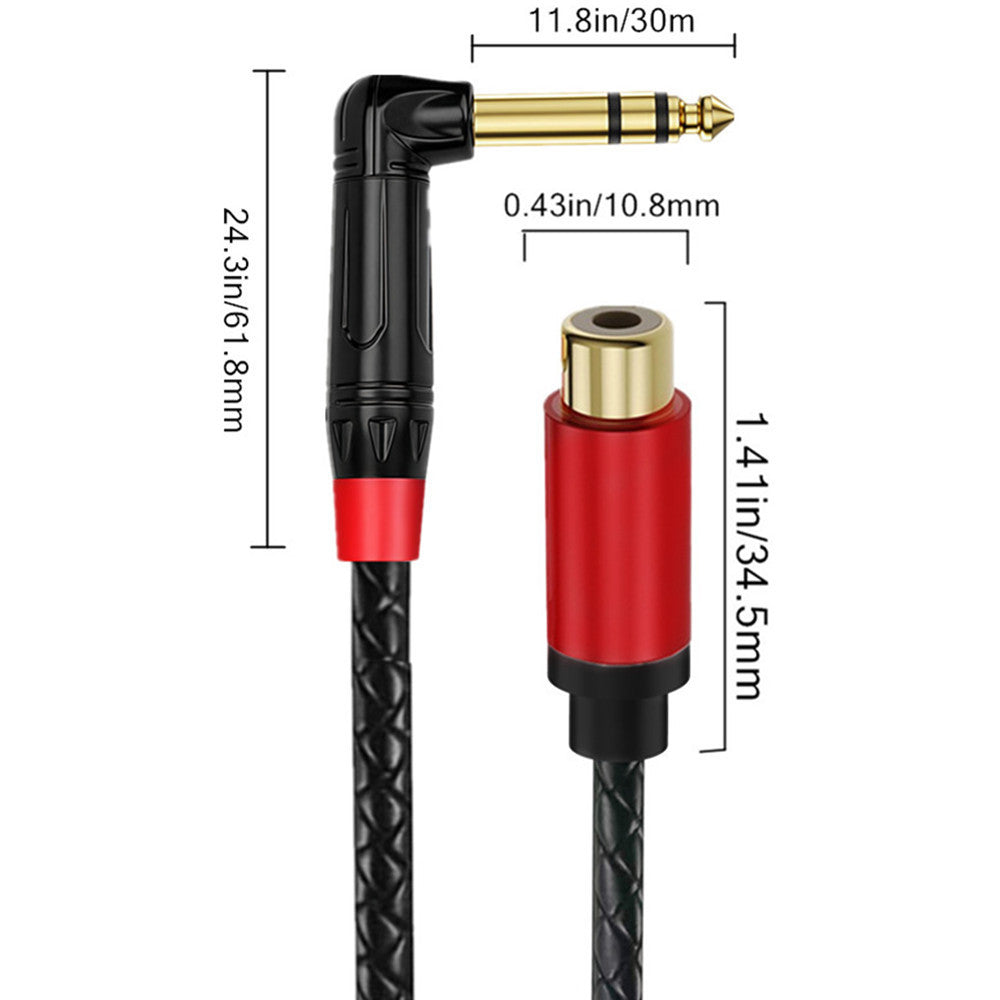 Audio cable with measurements on a white background