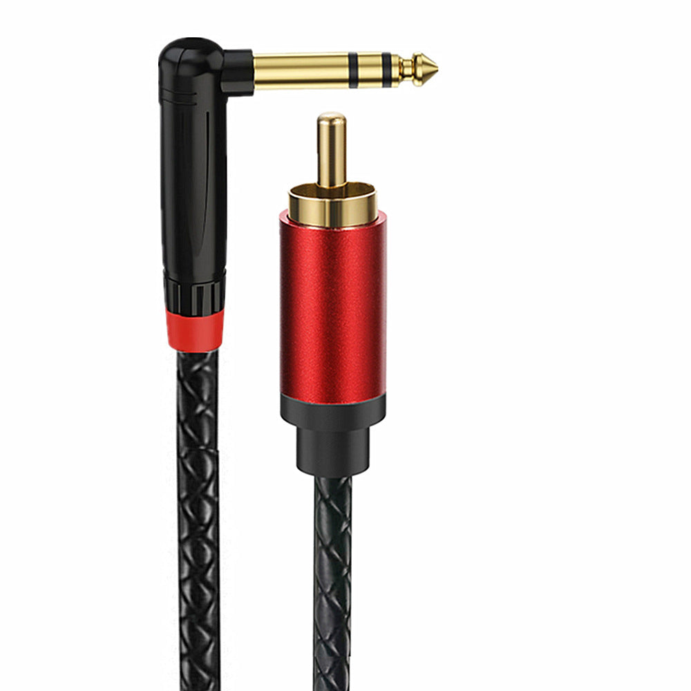 Right-angle 6.35mm TRS to RCA male braided audio cable with gold-plated connectors