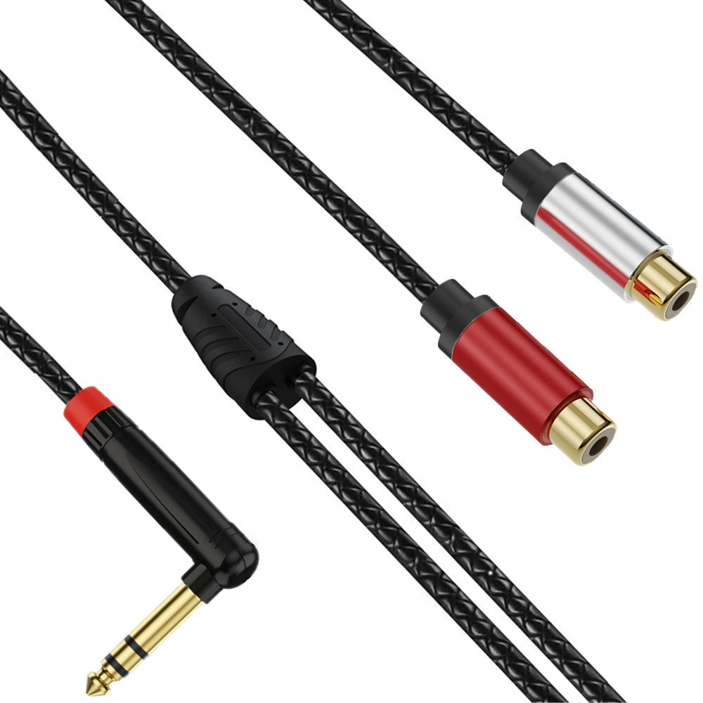 Two audio cables with different connectors on a white background