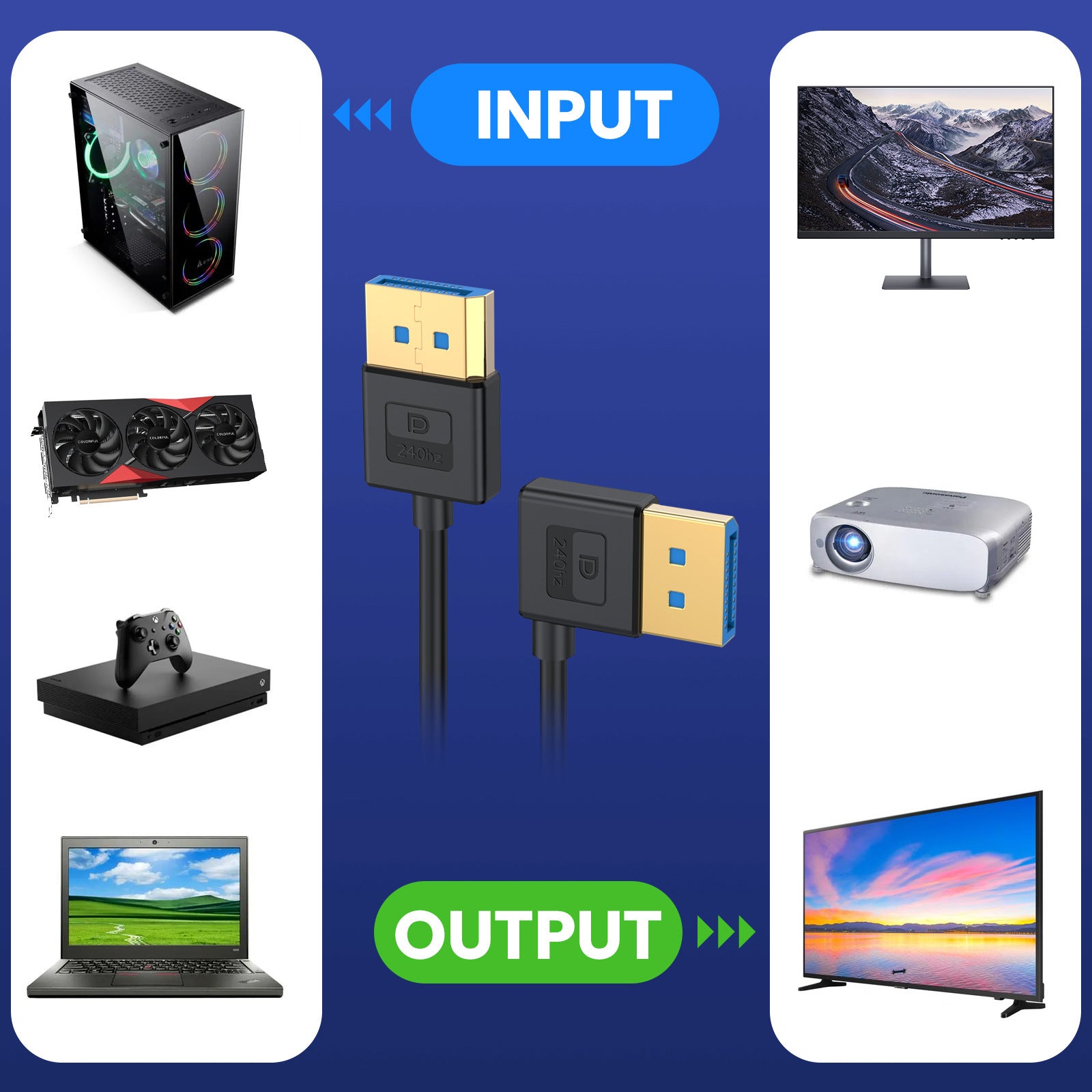 DP to DP right angle cable for monitor