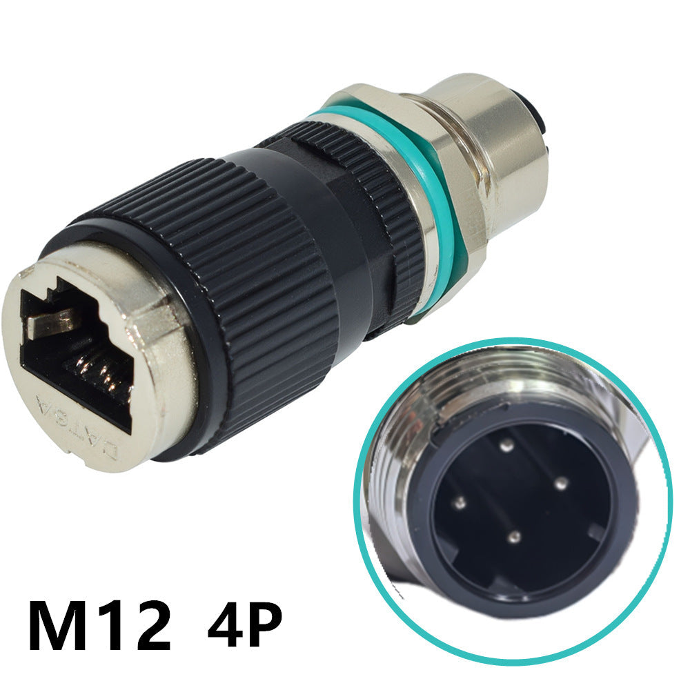 M12 4P connector with close-up detail on a white background