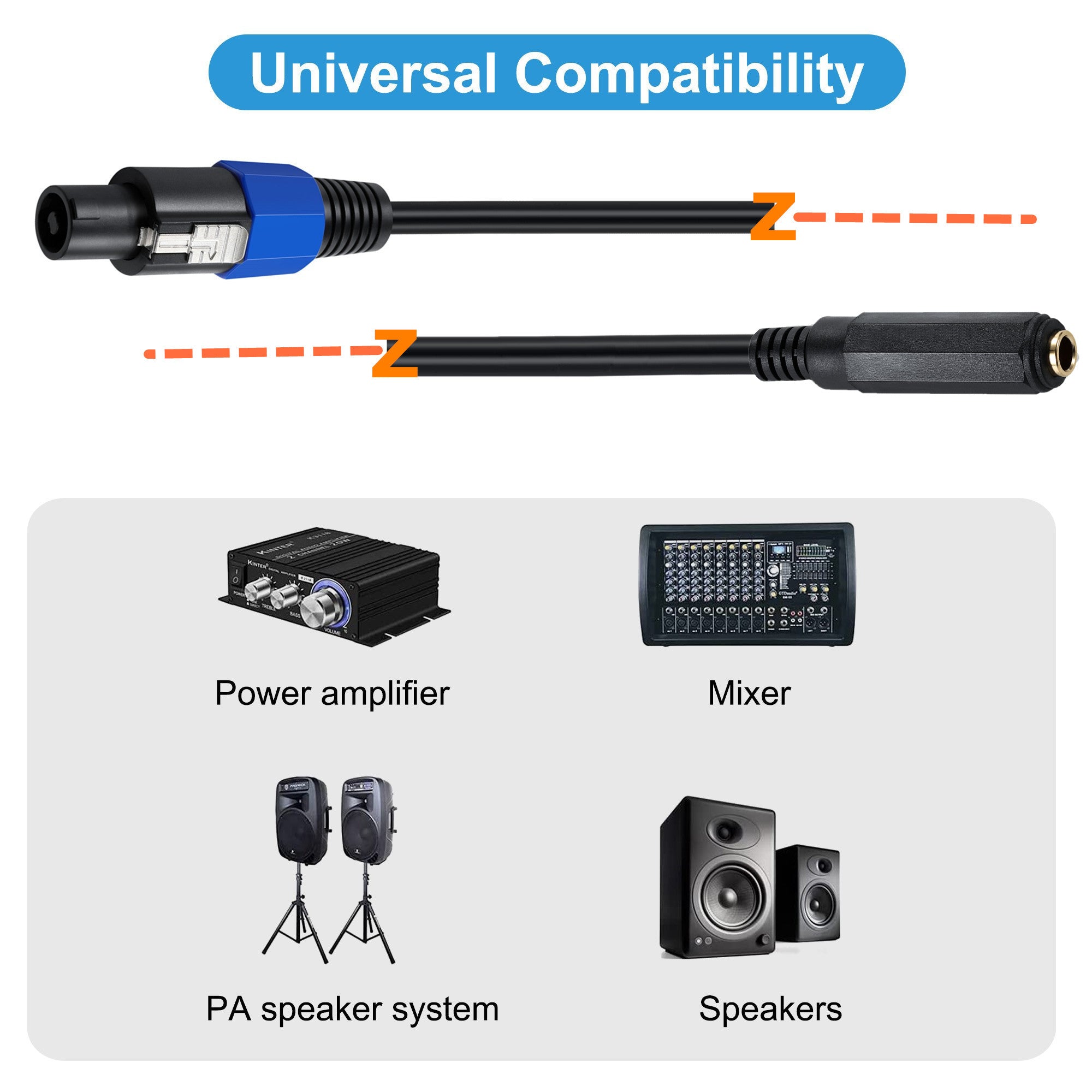 1/4" 6.35mm Female Speaker Cable with Twist Lock 0.5m