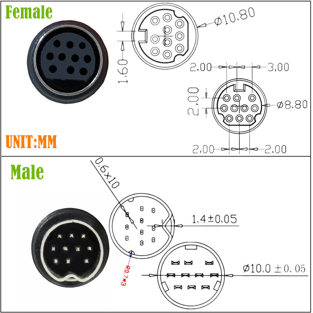 Mini Din 10-Pin Male to Dual Female Y Splitter Audio Cable 0.5m