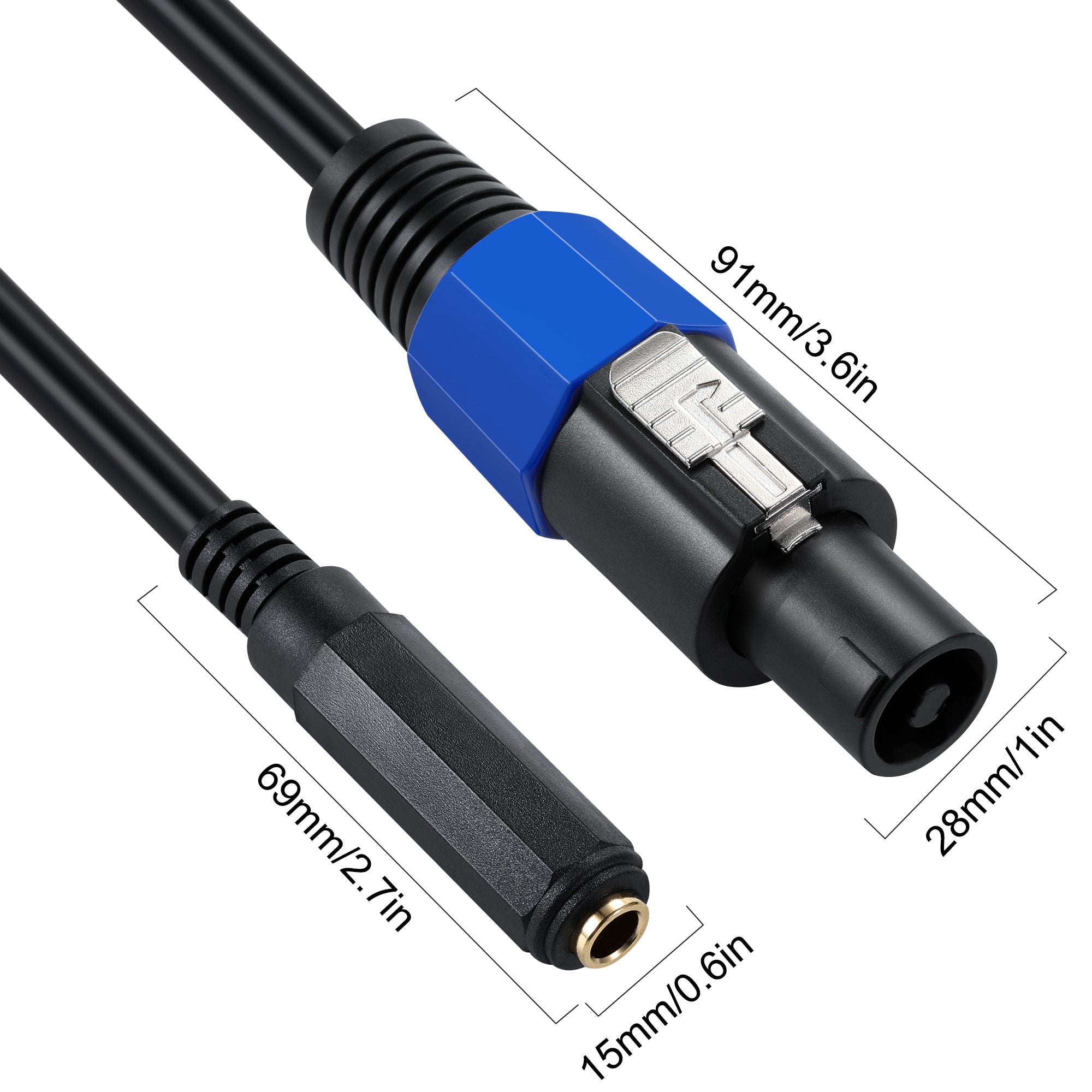 1/4" 6.35mm Female Speaker Cable with Twist Lock 0.5m