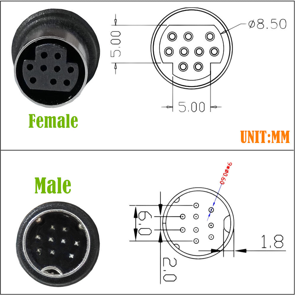 Mini Din 9-Pin Male to Dual Female Y Splitter Audio Cable 0.5m