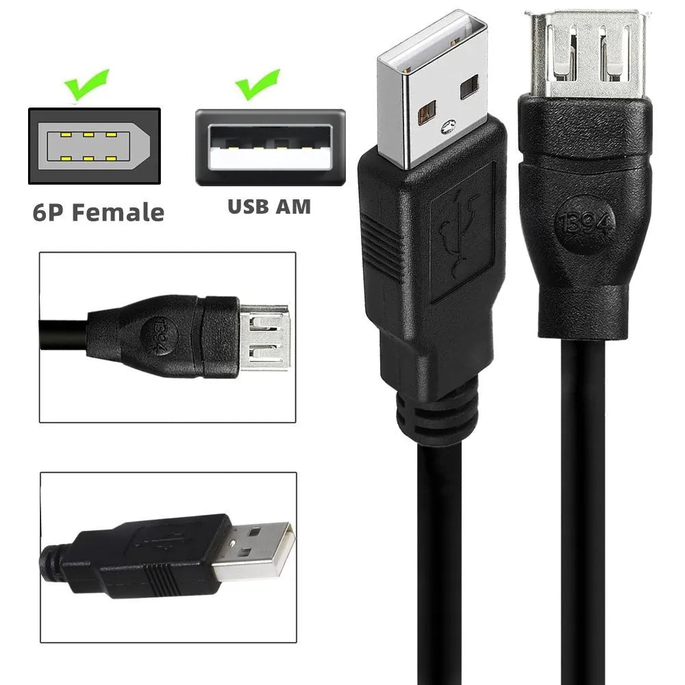 IEEE1394 6 Pin Female to USB 2.0 A Male Cable 0.2m
