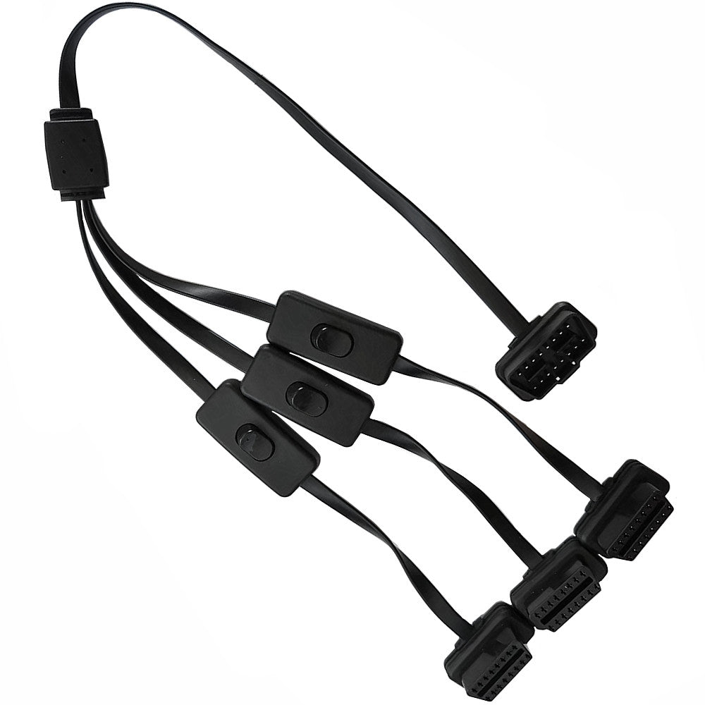OBDII OBD2 16Pin 1 in 3 Splitter with On/Off Switch Extension Cable