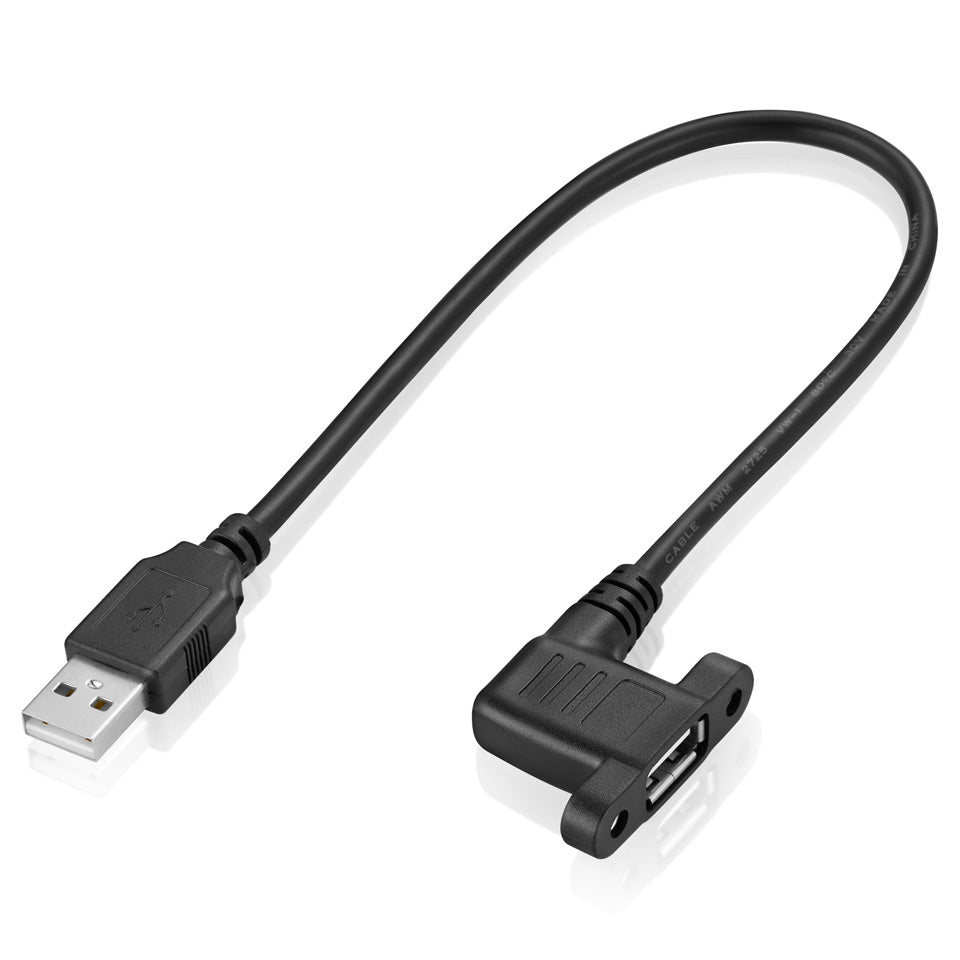 USB 2.0 A Male to Female Angled Panel Mount Extension Cable 0.3m