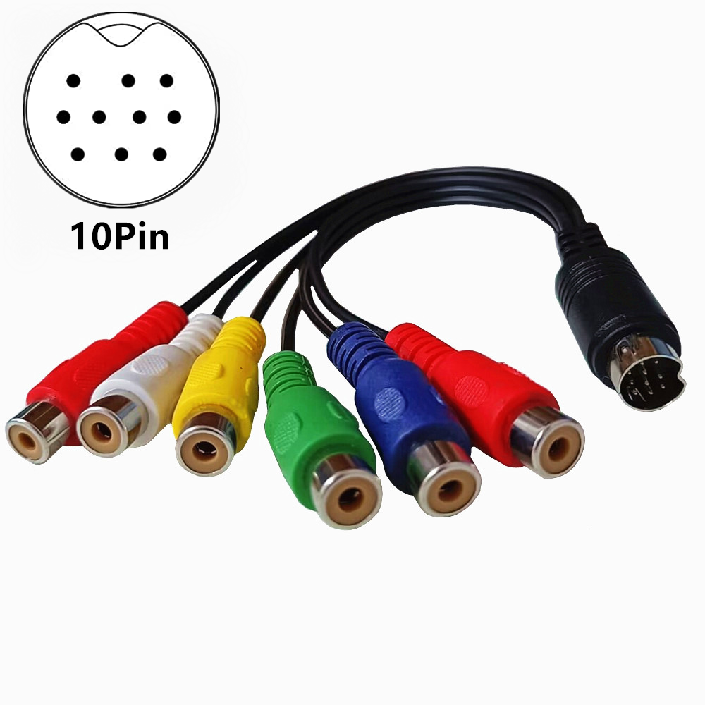 10Pin Din Male to 6 RCA Female Composite Cable 0.3m