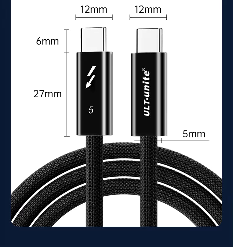 USB-C Thunderbolt 5 cable 120Gbps 240W PD 16K display nylon braided