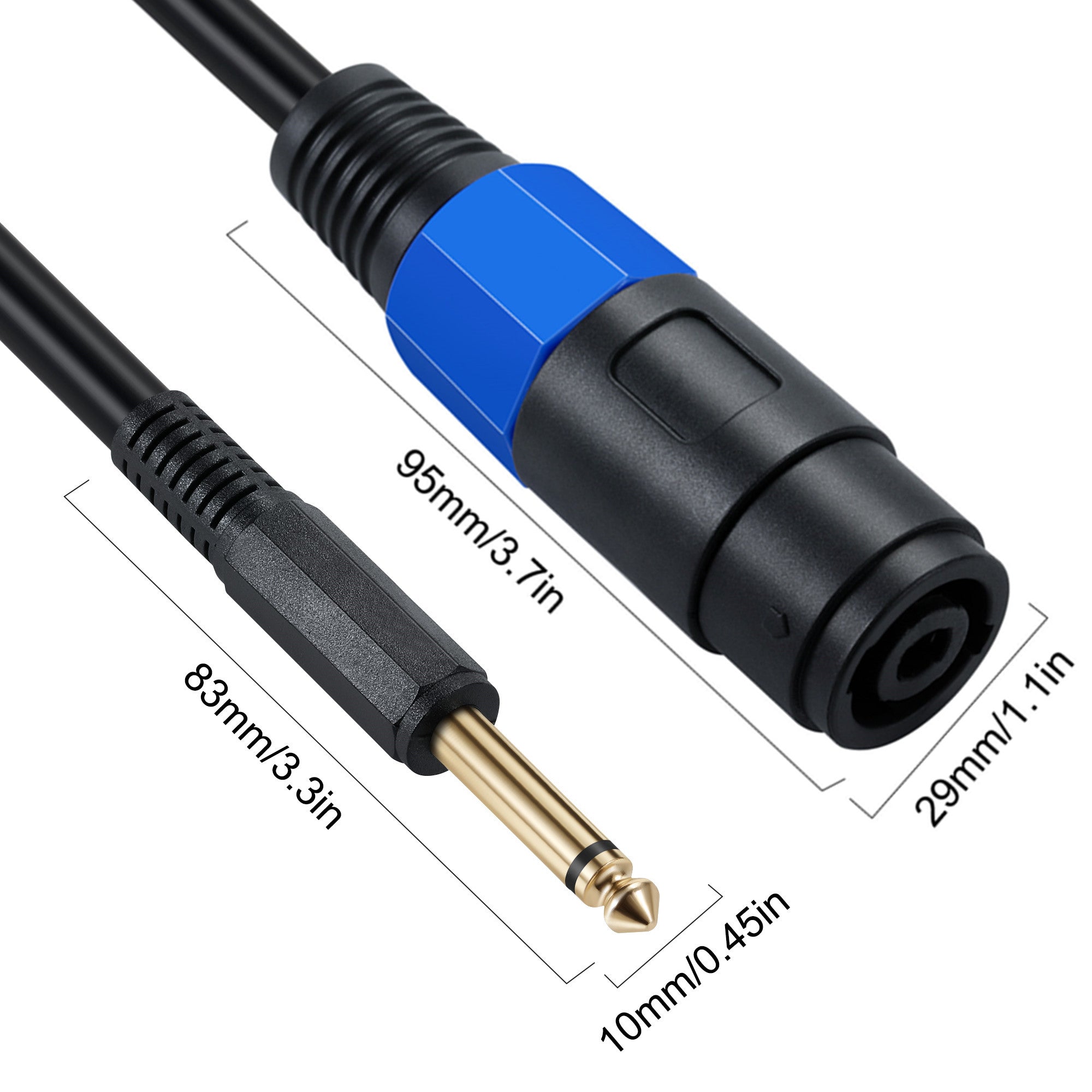 1/4" 6.35mm TS Male Speaker Cable with Twist Lock 0.5m