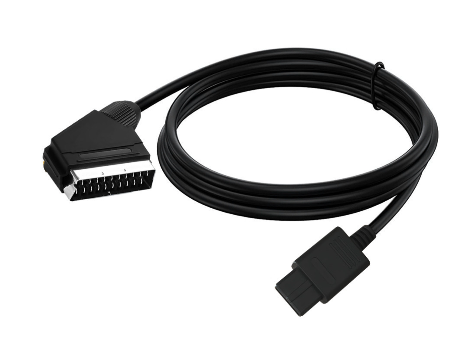 Black cable with connectors on a white background