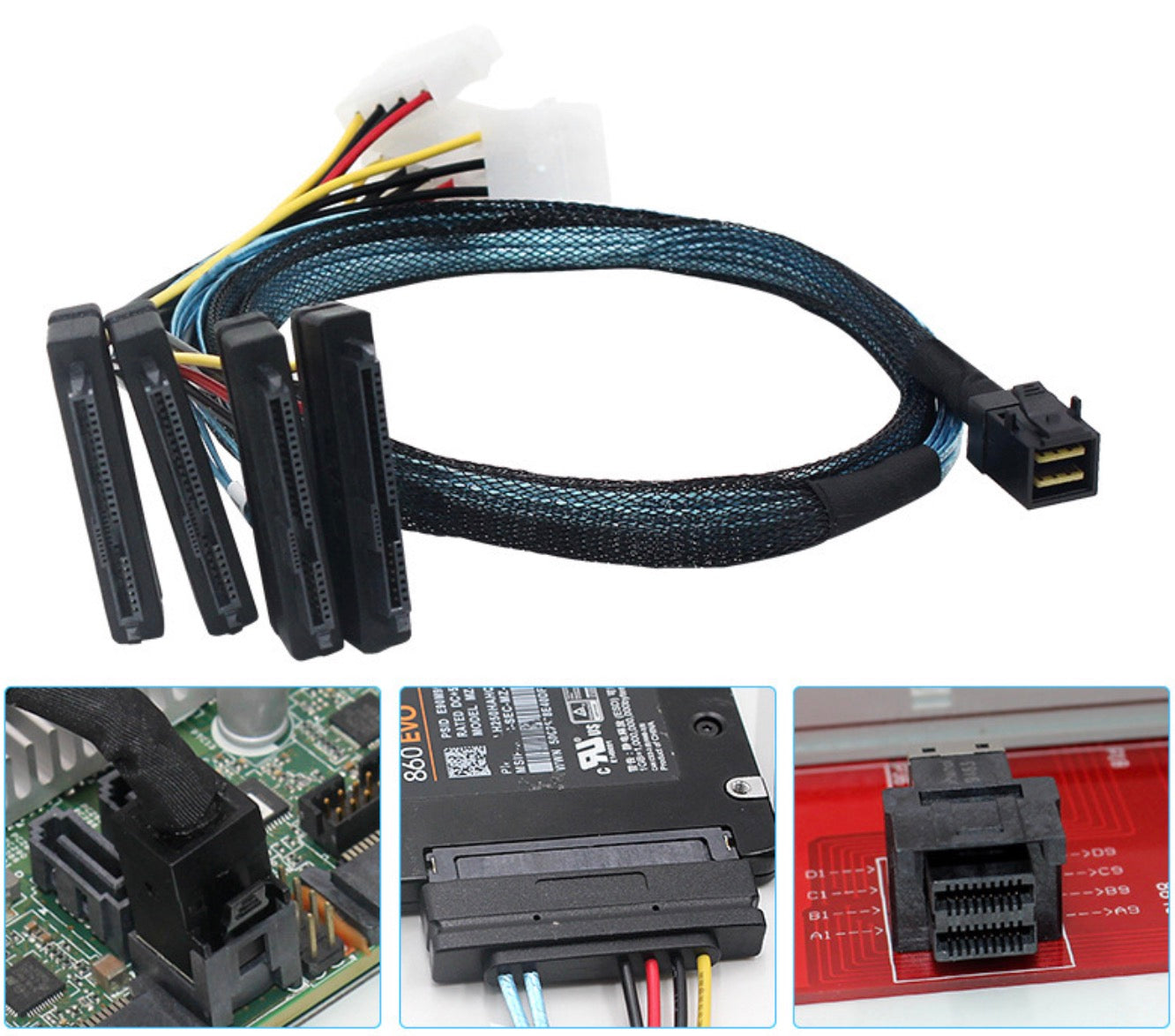 Mini SAS HD 36-pin to four SAS drive connectors with power