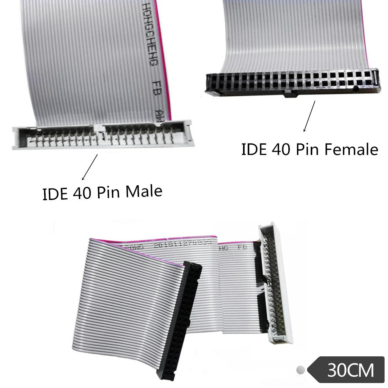 IDE 40-Pin Male to Female Hard Drive Extension Cable Flat Ribbon Cord for 3.5" PATA HDD
