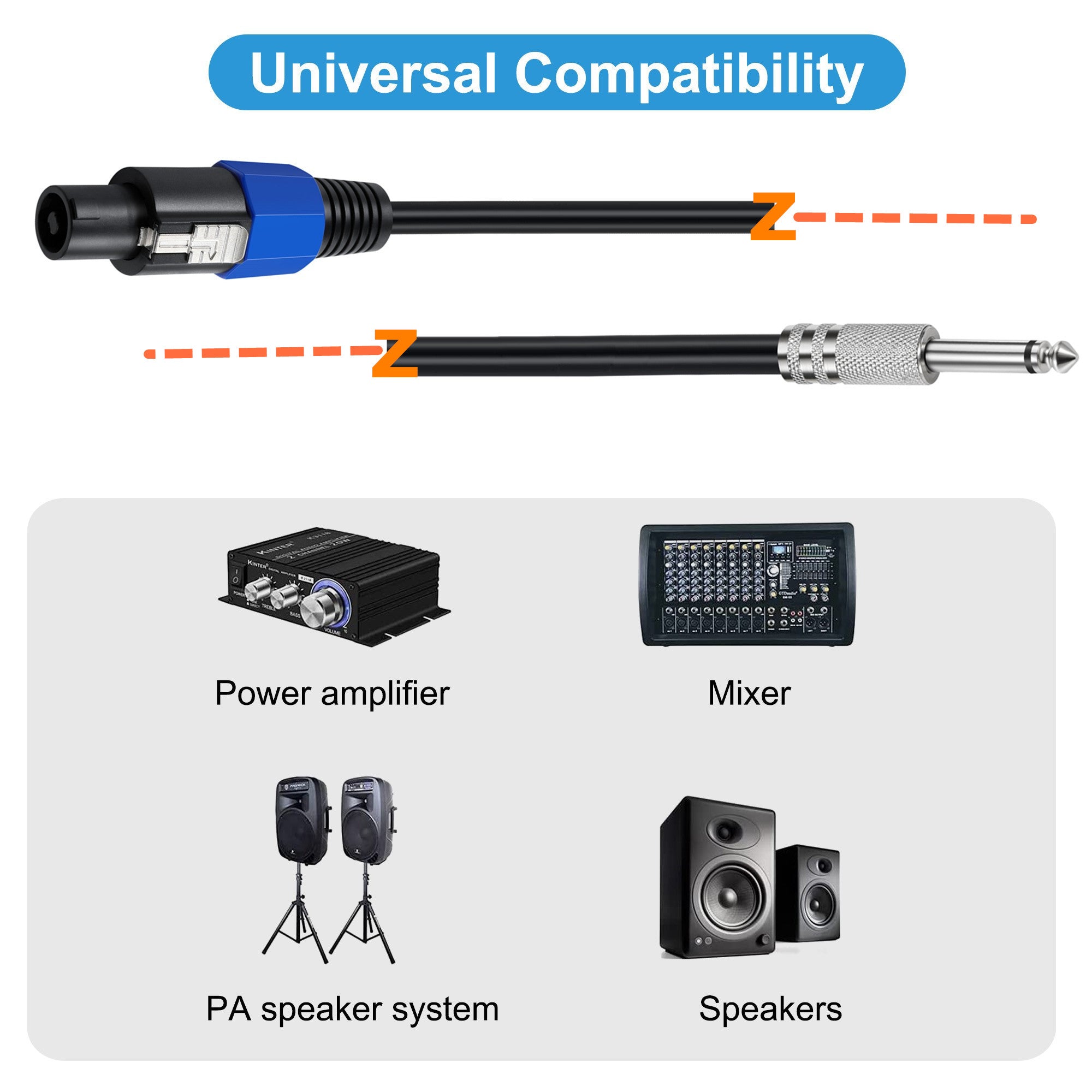 6.35mm 1/4" Male Speaker Cable Audio Amplifier Connector 1.8m